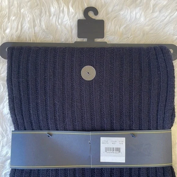 Brand New Polo Ralph Lauren 2-Piece Wool Hat & Scarf Set Navy Blue Deep Red Pony